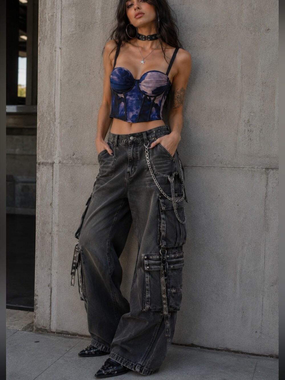Blue Tie-Dye Mesh Corset Top (Size Small)